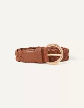 Image of Accessorize Womens Leather Plaited Belt Tan, Size: L