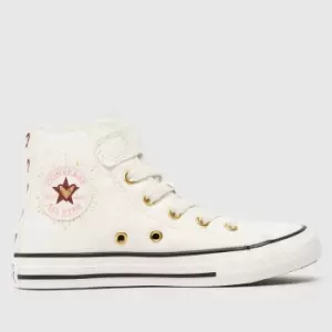 Converse White All Star 1v Hi Valentines Girls Junior Trainers