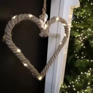 Image of 35cm Battery Operated Warm White Pin Wire LED Lit Hanging Christmas Rope Heart