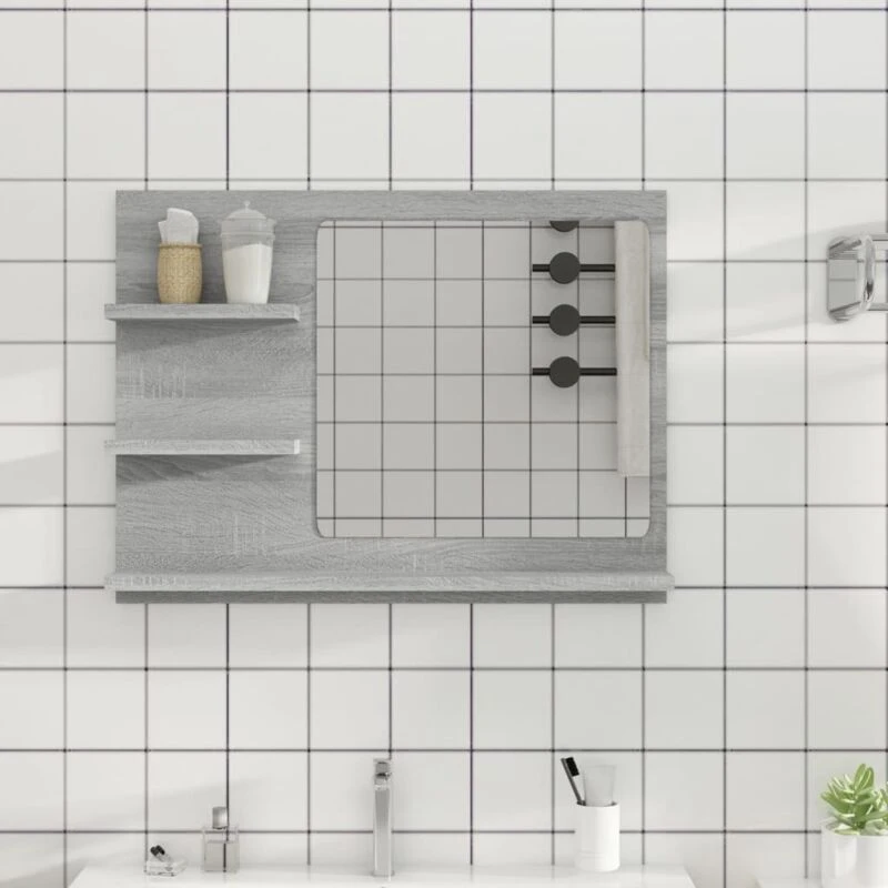 Image of Vidaxl Bathroom Mirror Grey Sonoma 60X10.5X45cm Engineered Wood, Grey 815661
