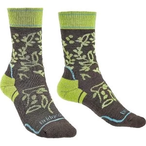 Image of Bridgedale HIKE Midweight Merino Performance Pattern Womens - Large Brown / Lime