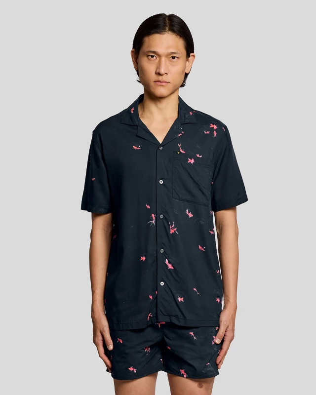 Image of Lyle & Scott Mens Goldfish Graphic Resort Shirt in Blue