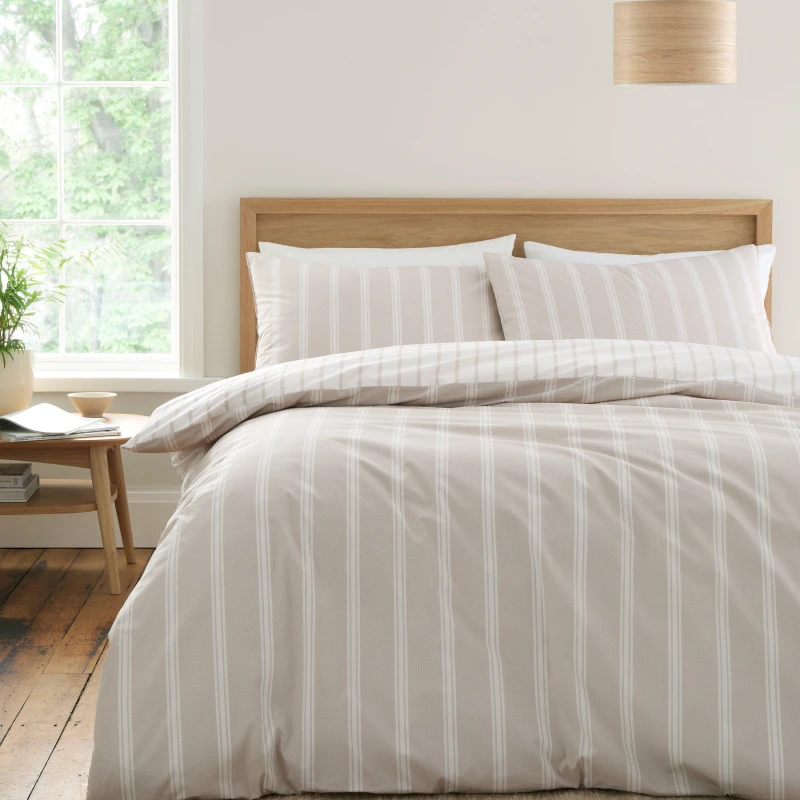 Image of Bianca Ashford Stripe Reversible Duvet Cover Bedding Set Natural