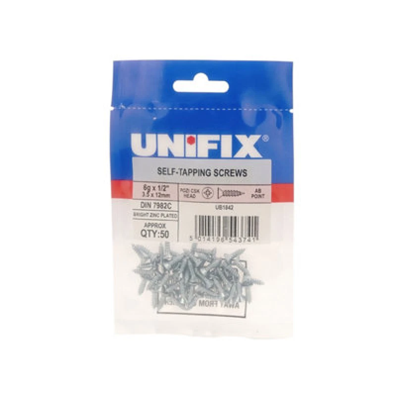 Image of Unifix Self-Tapping Screws Pozi Csk Head Ab Din 7982C Bzp - 10G X 3/4" (5.0 X 20mm) - Bag Of 50 - Box Of 250