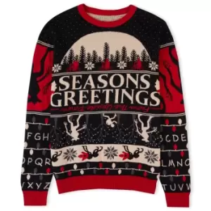 image of Stranger Things Seasons Greeting Christmas Knitted Jumper Black - XS