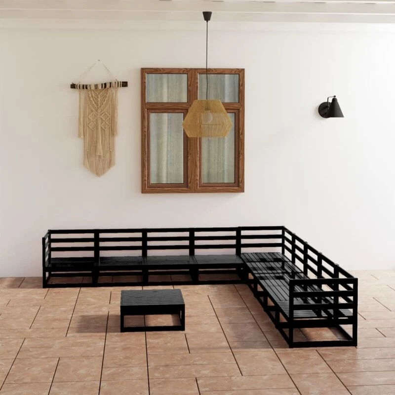 Image of VIDAXL 10 Piece Garden Lounge Set Black Solid Pinewood Vidaxl 8720286469569