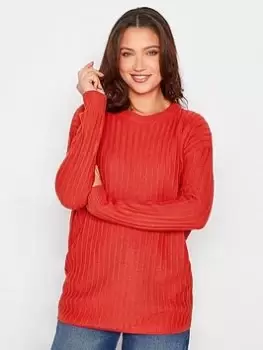 image of Long Tall Sally Funnel Neck Ribbed Jumper - Red, Size 14-16, Women