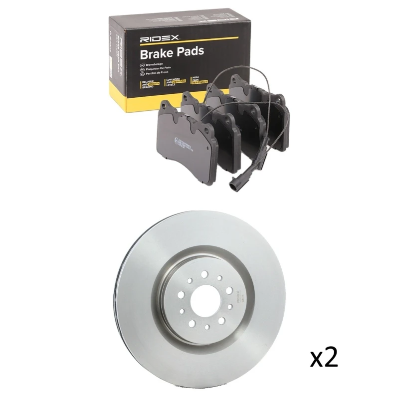Image of RIDEX 3405B2923 Brake disc and pads set Front Axle, Brake Disc Type: internally vented, incl. wear warning contact Brake Set,disc brakes (3405)