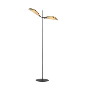 Image of Emibig Vene Black Multi Arm Floor Lamp with Brown Fabric Shades, 2x E14
