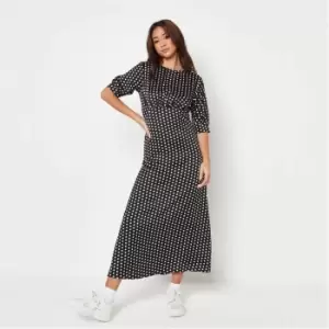 image of Missguided Tall Polka Dot Ruched Satin Midaxi Dress - Black