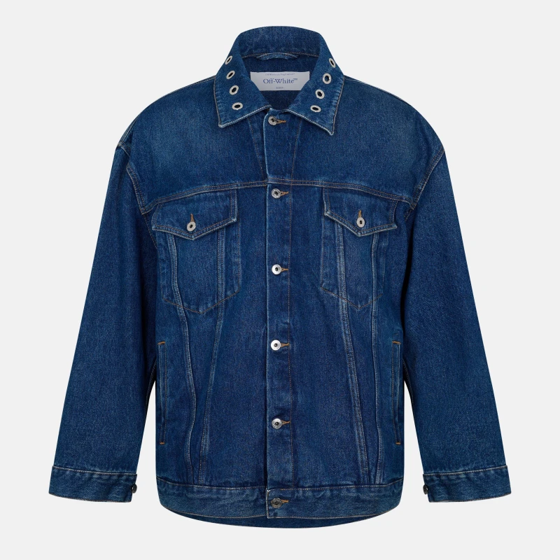 Image of Off White Mens Zip and Button Overshirt Medium Blue male XS