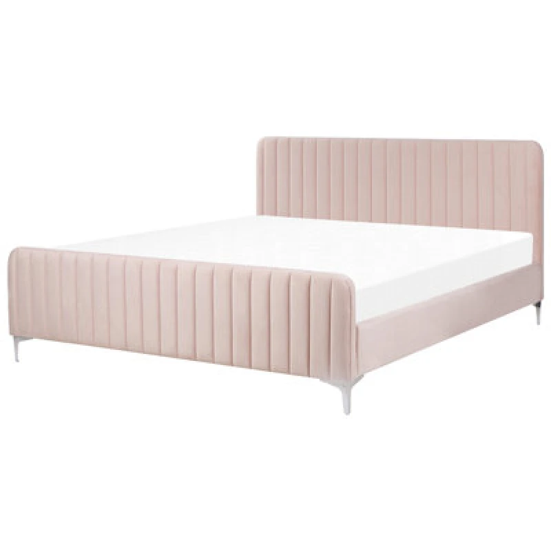 Image of Beliani Bed Velvet Lunan 180 X 200 Cm (Eu Super King) Pastel Pink