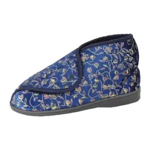 Image of Zedzzz Womens/Ladies Geraldine Touch Fastening Floral Bootee Slippers (6 UK) (Navy Blue)