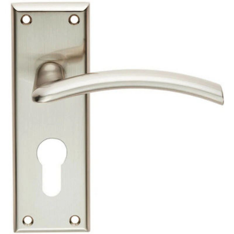 Image of Loops PAIR Arched Lever on Euro Lock Backplate Door Handle 150 x 50mm Satin Nickel Metallics