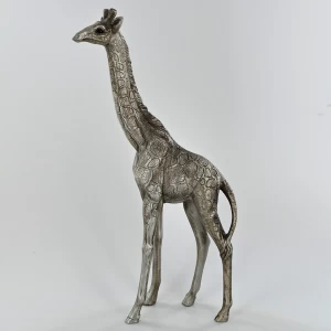 image of Antique Silver Medium Standing Giraffe Ornament