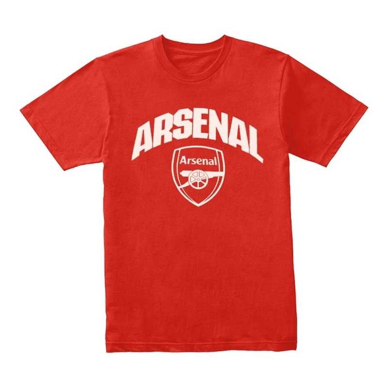 Image of Arsenal FC Mens Wordmark Crest T-Shirt in Red Size: Small Red Male S