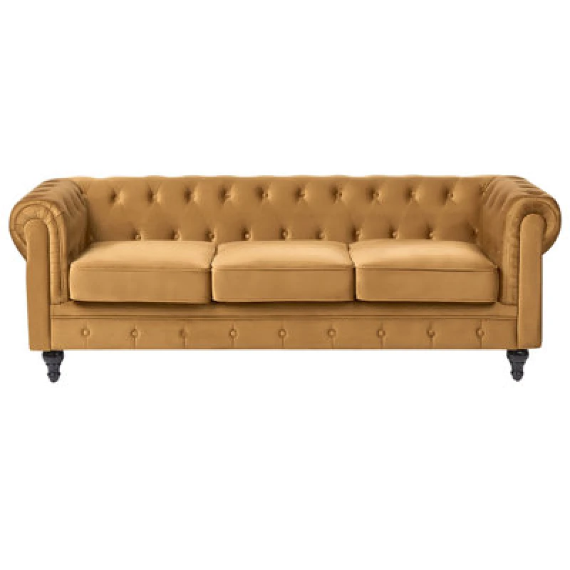 Image of Beliani Sofa 3 Seater Chesterfield Velvet Gold