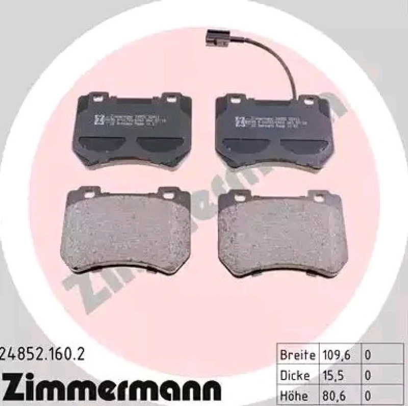 Image of ZIMMERMANN 24852.160.2 Brake pad set Front Axle, incl. wear warning contact, Photo corresponds to scope of supply Brake Pad Set,disc brake (402)