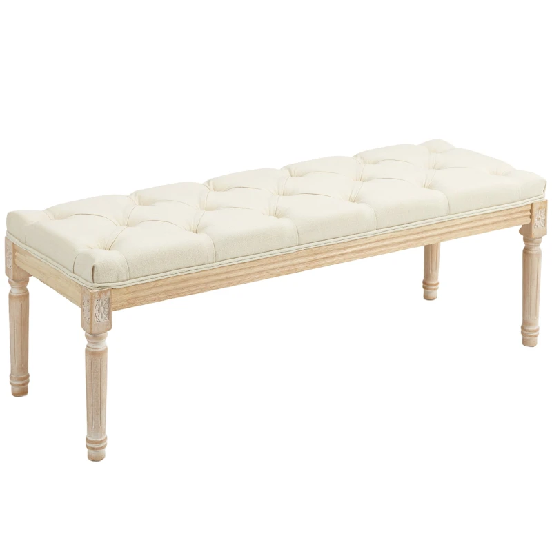 Image of HOMCOM End of Bed Bench Tufted Upholstered Foot Stool - 115cmx40cmx43cm TJ Hughes Light Grey 5061025081370