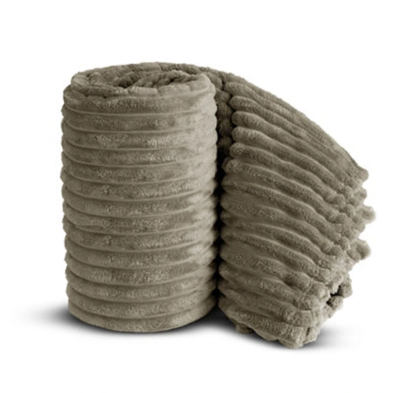 Image of Velosso Elegant Thermal Plush Ribbed Throw Blanket In Modern Style For Sofa, Bed In 150Cm X 200Cm - Beige