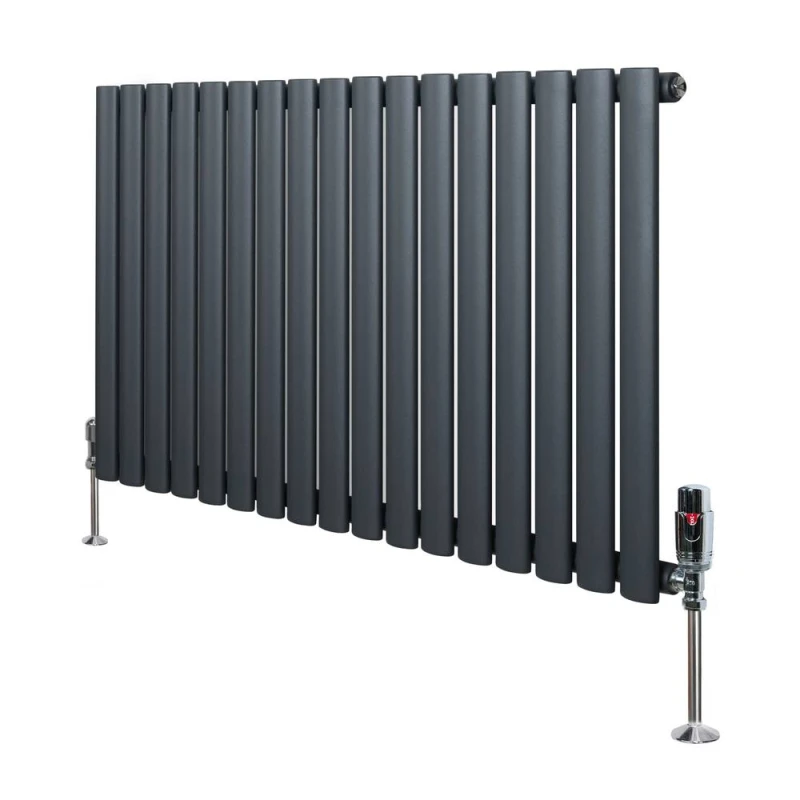 Image of Monstershop Oval Single Column Radiator & Valves - 600mm x 1020mm - Anthracite in Grey Grey Unisex