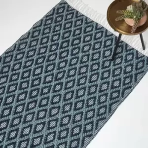 Image of HOMESCAPES Tula Handwoven Teal & Navy Textured Rug, 120 x 170cm - Navy, Teal, Natural