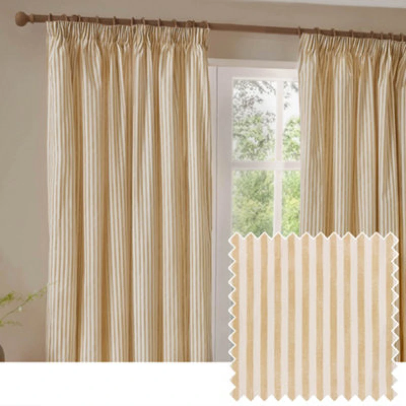Image of Yard Hebden Striped Cotton Pencil Pleat Curtains, Honey Yellow, (W) 117 X (D) 137Cm