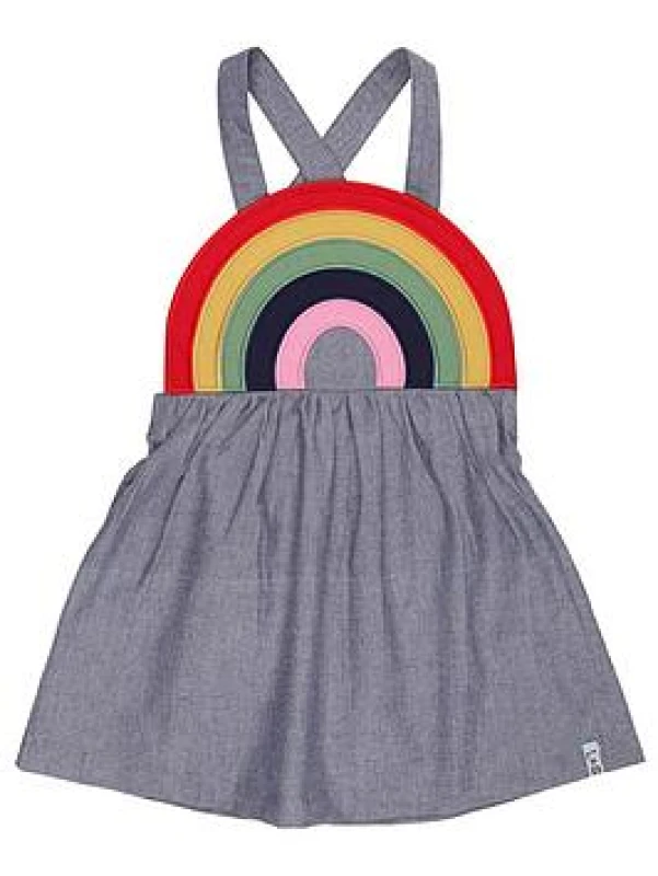 Image of Lilly + Sid Girl's Rainbow Stripe Bib Pini Dress in Blue Size: 0-6 m Blue Female 0-6 m