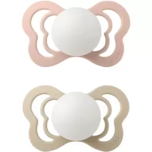 image of BIBS Couture Glow Silicone Size 1: 0+ months dummy Blush / Vanilla 2 pc