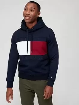 Image of Tommy Hilfiger Structure Flag Overhead Hoodie - Desert Sky, Desert Sky, Size L, Men