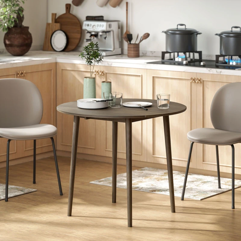 Image of HOMCOM Folding Dining Table for 4, Round Drop Leaf Table, Modern Space Saving Small Kitchen Table with Wood Legs for Dining Room Grey