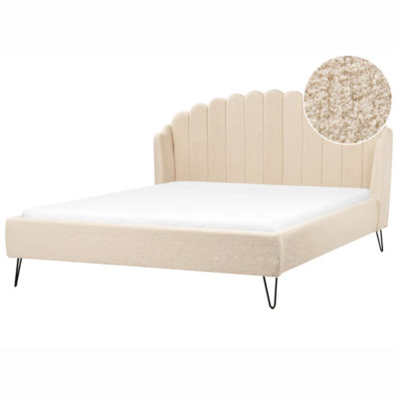 Image of Beliani Bed Boucle Ambillou 180 X 200 Cm (Eu Super King) Beige