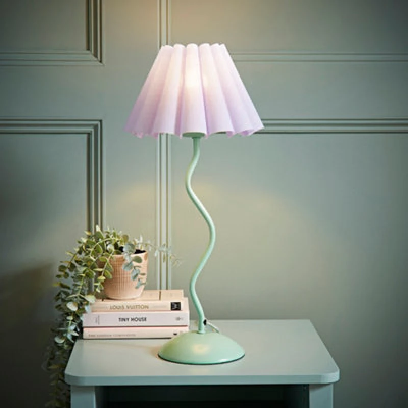 Image of ValueLights ValueLights Wiggle Lilac Pleated Scallop Lamp Shade Moss Green Metal Table Lamp and LED Bulb Green One Size Unisex 5059406067280