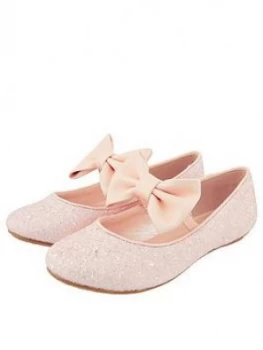 Image of Monsoon Girls Estella Glitter Bow Ballerina - Pale Pink, Size 9 Younger