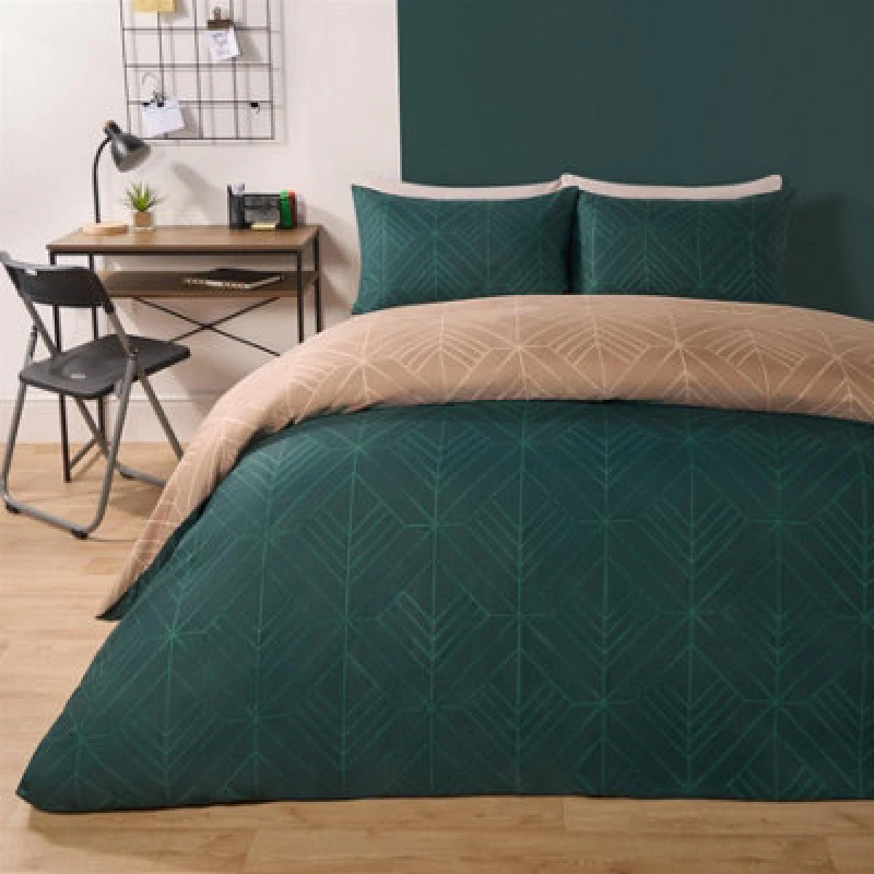 Image of OHS OHS Geo Duvet Cover Bedding Set and Pillowcase Reversible Art Deco Quilt in Natural Size: Double Natural Double Unisex 5027434203642