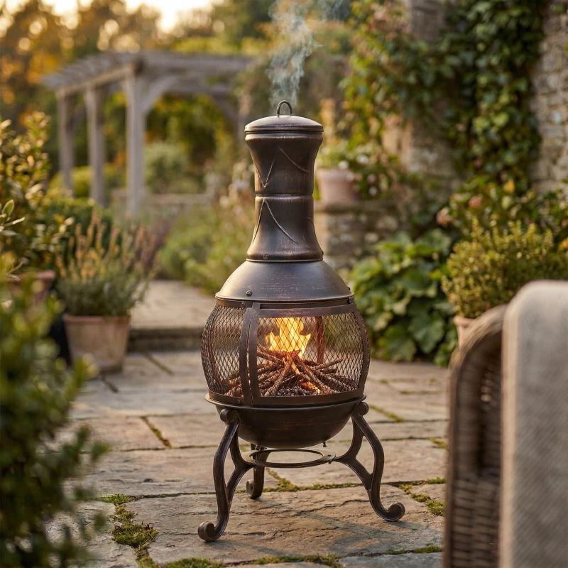 Image of Lassic Fire Vida Black and Gold Steel Chimnea Black & Gold unisex One Size