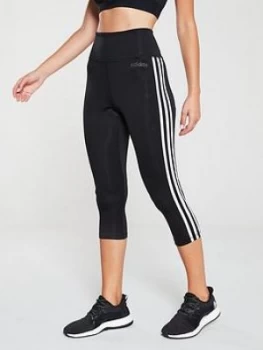 Image of adidas D2M High Rise 3/4 Tonal 3 Stripe Tight - Black Size M Women