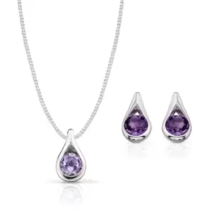 image of Theia Iris Silver Amethyst Teardrop Jewellery Set