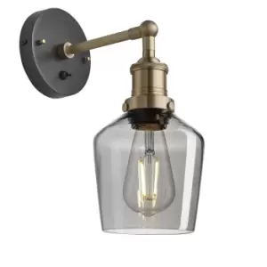 Image of Industville Brooklyn 5.5" Schoolhouse Wall Light / Smoke Grey Tinted Glass and Brass Holder