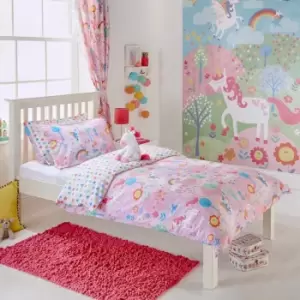 Image of Little Furn. Unicorn Toddler Duvet Cover Set Polyester Cotton Pink