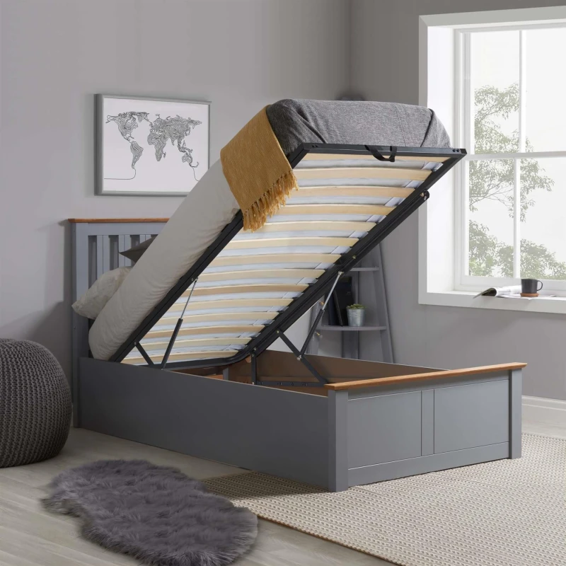 Image of Birlea Birlea Phoenix Single Ottoman Bed with Mattress - Stone Grey