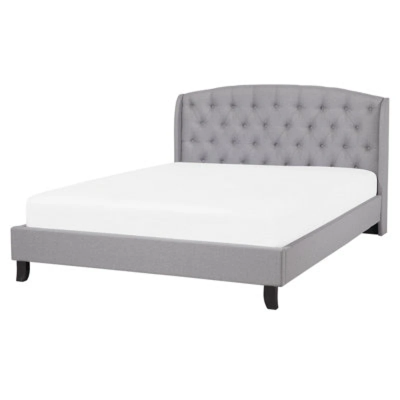 Image of Beliani Bed Fabric Bordeaux 160 X 200 Cm (Eu King Size) Light Grey