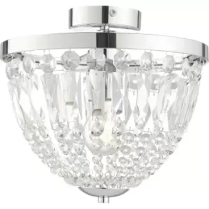 Image of Decorative Flush Bathroom Ceiling Light Fitting - Clear Glass Faceted Crystals