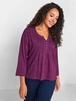 image of M&Co Petite Petite Henley Berry Animal Print, Purple, Size 10, Women