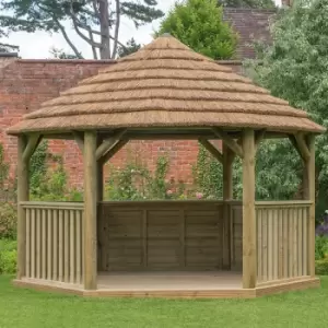 image of 15'x13' (4.7x4m) Luxury Wooden Garden Gazebo with Thatched Roof - Seats up to 19 people