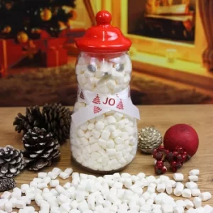 image of Personalised Christmas Snowman Mini Mallows Sweet Jar