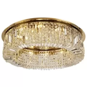 Image of Luminosa Lighting - 80cm Round Flush Chandelier, 12 Light E14, Gold, Crystal
