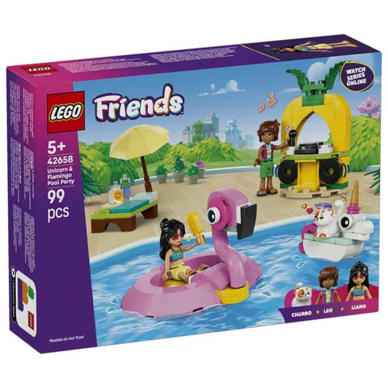 Image of LEGO Friends Unicorn & Flamingo Pool Party Toy Building Set 42658 1025669