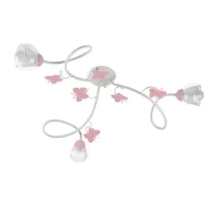 image of Butterfly 3 Light Multi Arm Semi Flush Ceiling Lamp, Glass Shades