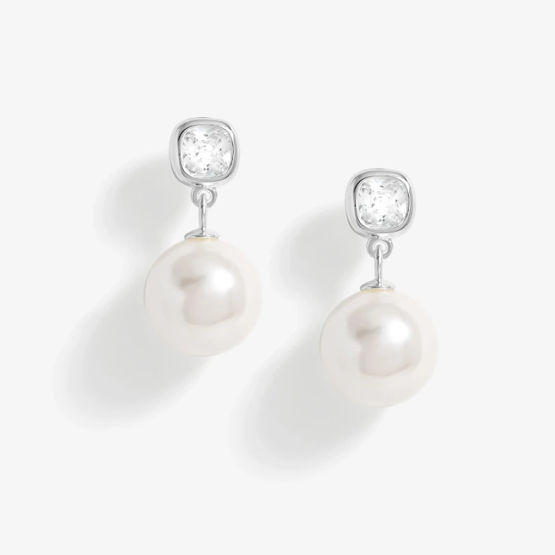 Image of Simply Silver Sterling Silver 925 Cubic Zirconia and Pearl Drop Earrings Silver
